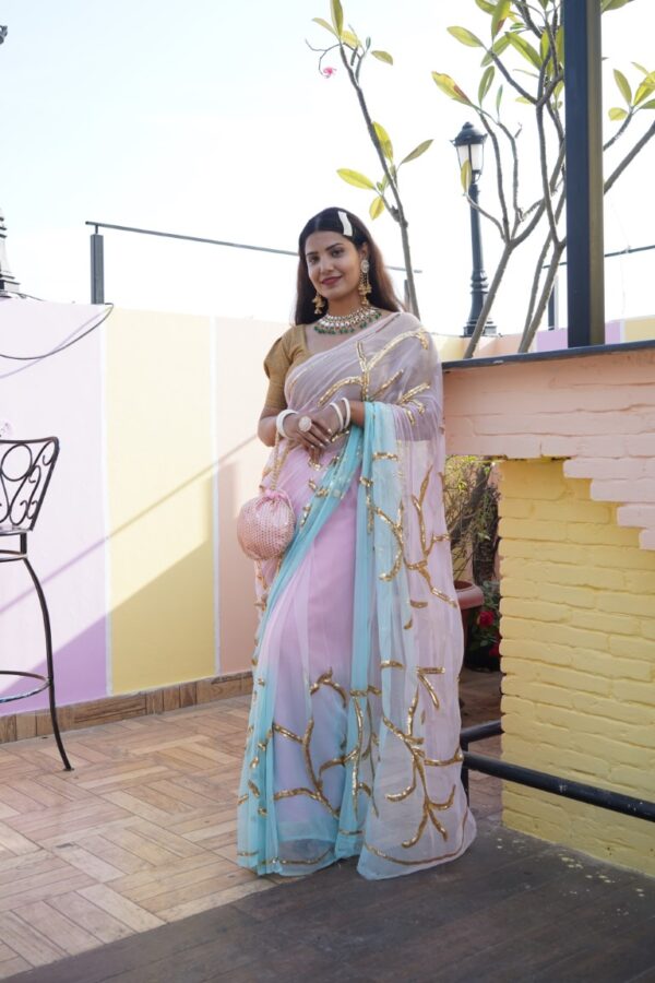 स्वर्णलता - Designer Sequin Jaal Work Chiffon Saree