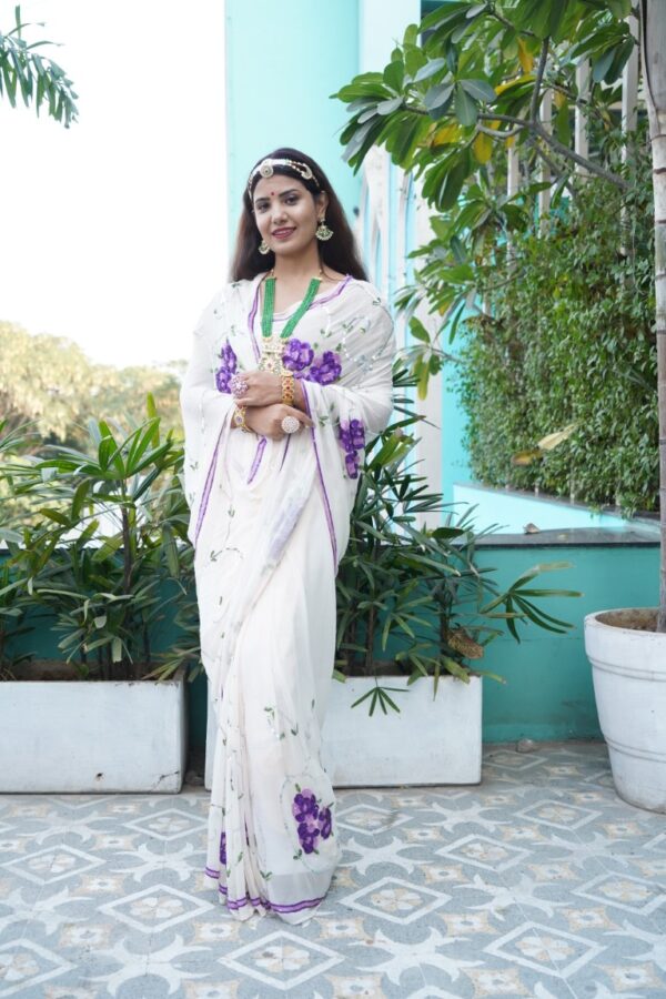Elegant georgette Saree with Sequins Floral Jaal Work Hand Embroidery