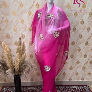 Graceful Pink Hand Embroidered Diamond Chiffon Saree with Sequins Floral Motifs