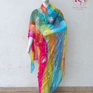 Multicolor Diamond Chiffon Saree with Hand Embroidered Sequins Jaal Work