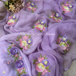 Lavender Blossom Diamond Chiffon Saree with Hand-Embroidered Sequins And Thread Florals