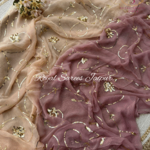 Dual-Tone Diamond Chiffon Saree Adorned with Hand Embroidered Golden Sequin Work