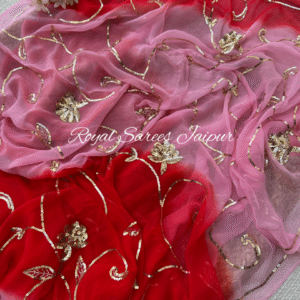Red Pink Ombre Diamond Chiffon Saree