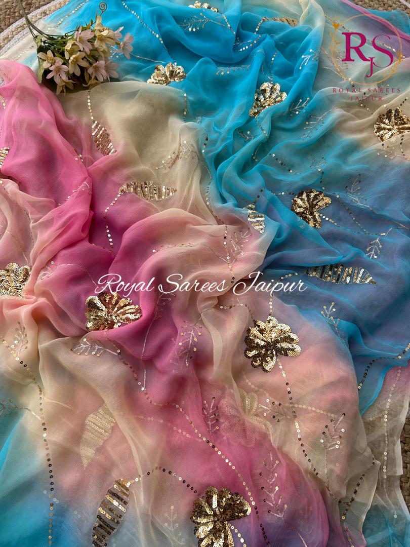 Pastel Ombre Floral Sequin Saree