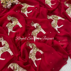 Golden Deer Festive Red Saree